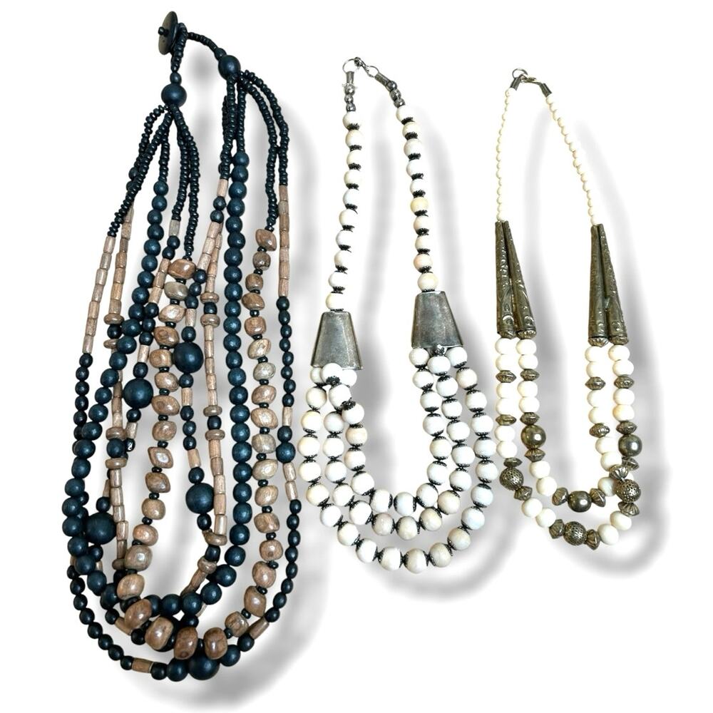 Vintage Hippie Boho Beaded Necklaces Small Lot of 3 Necklaces Festival